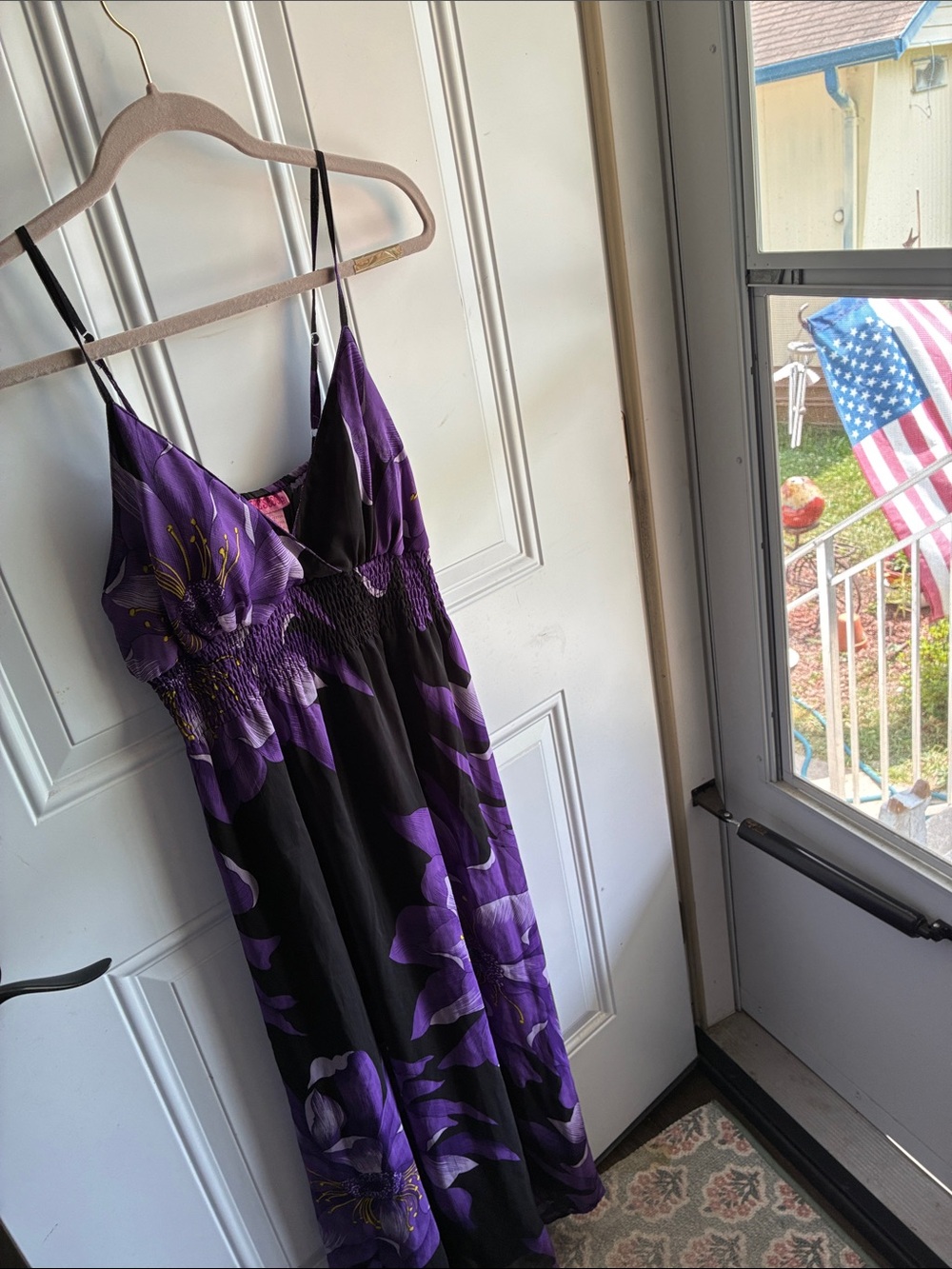 She's Cool Black and Purple Floral Maxi Dress with Smocked Waist